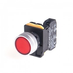 22mm LED Illuminated maintained pushbutton switch, Metal bezel flush head, 110V 10A 1NO, LED 110V AC/DC, Red
