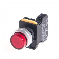 22mm LED Illuminated maintained pushbutton switch, Metal bezel extended head, 110V 10A 1NO, LED 110V AC/DC, Red