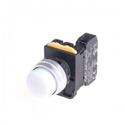 22mm LED Illuminated maintained pushbutton switch, Metal bezel extended head, 110V 10A 1NO, LED 110V AC/DC, White