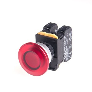 22mm LED Illuminated momentary pushbutton switch, Metal bezel mushroom head, 1NC, LED 12V AC/DC, Red