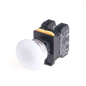 22mm LED Illuminated maintained pushbutton switch, Metal bezel mushroom head, 1NC, LED 110V AC/DC, White