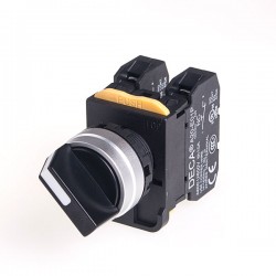 22mm Selector switch, Metal bezel, Spring return from Right, 2 positions, 1NC, Black Knob