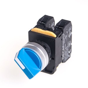 22mm Selector switch, Metal bezel, Maintained 2 positions, 1NC, Blue Knob