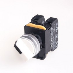 22mm Selector switch, Metal bezel, Spring return from Right, 2 positions, 1NO, White Knob