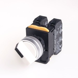 22mm Selector switch, Metal bezel, Spring return from Right, 2 positions, 1NC, White Knob