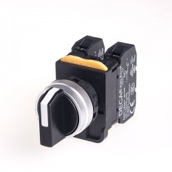 22mm Selector switch, Metal bezel, Spring return from Right, 3 positions, 2NC, Black Knob