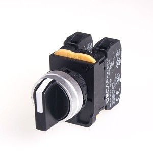 22mm Selector switch, Metal bezel, Maintained 3 positions, 2NO, Black Knob