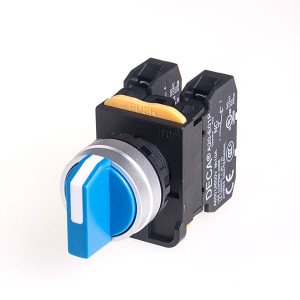 22mm Selector switch, Metal bezel, Maintained 3 positions, 2NO, Blue Knob