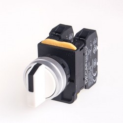 22mm Selector switch, Metal bezel, Spring return from Right, 3 positions, 2NC, White Knob