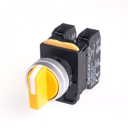 22mm Selector switch, Metal bezel, Spring return from Right, 3 positions, 2NC, Yellow Knob