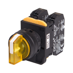 22mm Selector switch, 3 positions, Illuminated, Maintained, 2NC 10A 110V, Yellow Knob & LED 24V AC/DC