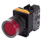 22mm LED Illuminated momentary pushbutton switch, Full shroud head, 1NC, Red LED 24V AC/DC
