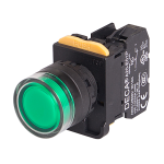 22mm LED Illuminated momentary pushbutton switch, Full shroud head, 1NC, Green LED 110V AC/DC