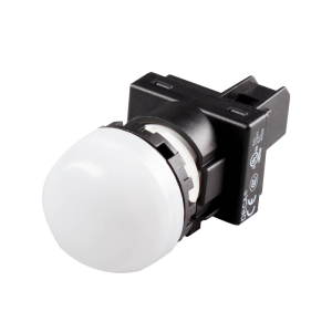 22mm LED Pilot lamp, Dome type, 12V AC/DC, White Lens