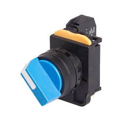 22mm Selector switch, 2 positions, Spring return from right, 1NC 10A 110V, Blue Knob