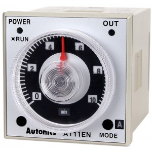 Autonics Timer, 1/16 DIN, 6 operation modes, 0.05sec - 100hr setting range, 2 SPDT, 24VAC/24VDC, (11 pins socket req'd)