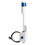 Andon Light, Push button control box, 9.45" pole w/ L Bracket, Blue steady, 110VAC, 6ft power cord