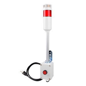 Andon Light, Push button control box, 9.45" pole w/ L Bracket, Red flashing & Buzzer, 80dB Buzzer, 110VAC, 6ft power cord