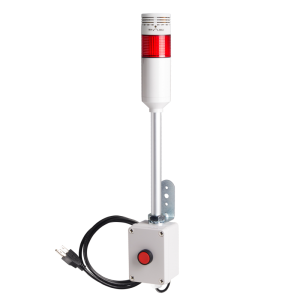 Andon Light, Push button control box, 9.45" pole w/ L Bracket, Red flashing & Buzzer, Adjustable 10-100dB Buzzer, 110VAC, 6ft power cord
