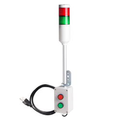 Andon Light, Push button control box, 9.45" pole w/ L Bracket, Red flashing, Green steady, 110VAC, 6ft power cord