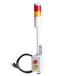 Andon Light, Push button control box, 9.45" pole w/ L Bracket, Red flashing, Yellow steady, 110VAC, 6ft power cord