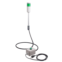 Andon Light, Remote push button control box, w/10ft cable, 9.45" pole w/ L Bracket, Green steady, 110VAC, 6ft power cord