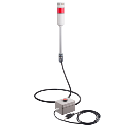 Andon Light, Remote push button control box, w/10ft cable, 9.45" pole w/ L Bracket, Red flashing & Buzzer, 80dB Buzzer, 110VAC, 6ft power cord