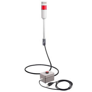 Andon Light, Remote push button control box, w/10ft cable, 9.45" pole w/ L Bracket, Red flashing & Buzzer, 80dB Buzzer, 110VAC, 6ft power cord