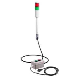 Andon Light, Remote push button control box, w/10ft cable, 9.45" pole w/ L Bracket, Red flashing, Green steady, 110VAC, 6ft power cord