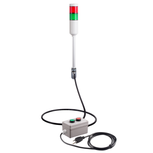Andon Light, Remote push button control box, w/10ft cable, 9.45" pole w/ L Bracket, Red flashing, Green steady, 110VAC, 6ft power cord