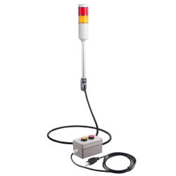 Andon Light, Remote push button control box, w/10ft cable, 9.45" pole w/ L Bracket, Red flashing, Yellow steady, 110VAC, 6ft power cord