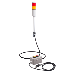 Andon Light, Remote push button control box, w/15ft cable, 9.45" pole w/ L Bracket, Red flashing, Yellow steady, 110VAC, 6ft power cord