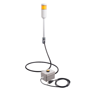 Andon Light, Remote push button control box, w/15ft cable, 9.45" pole w/ L Bracket, Yellow steady, 110VAC, 6ft power cord