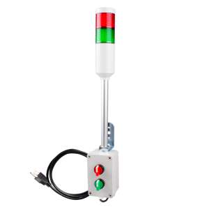 Andon Light, Selector switch control box, 9.45" pole w/ L Bracket, Red flashing, Green steady, 110VAC, 6ft power cord