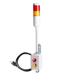 Andon Light, Selector switch control box, 9.45" pole w/ L Bracket, Red flashing, Yellow steady, 110VAC, 6ft power cord
