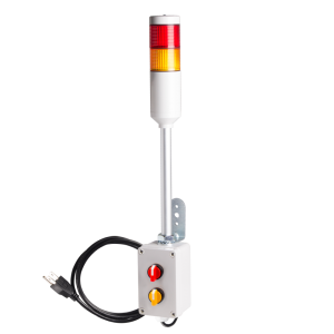 Andon Light, Selector switch control box, 9.45" pole w/ L Bracket, Red flashing, Yellow steady, 110VAC, 6ft power cord