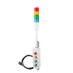 Andon Light, Selector switch control box, 9.45" pole w/ L Bracket, Red flashing, Yellow/Green/Blue steady, 110VAC, 6ft power cord