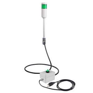 Andon Light, Remote Selector switch control box, w/10ft cable, 9.45" pole w/ L Bracket, Green steady, 110VAC, 6ft power cord