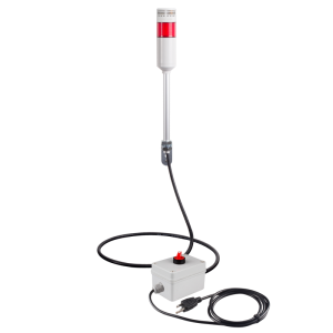 Andon Light, Remote Selector switch control box, w/10ft cable, 9.45" pole w/ L Bracket, Red flashing & Buzzer, 80dB Buzzer, 110VAC, 6ft power cord