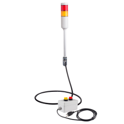 Andon Light, Remote Selector switch control box, w/10ft cable, 9.45" pole w/ L Bracket, Red flashing, Yellow steady, 110VAC, 6ft power cord