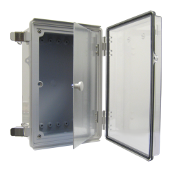 Enclosure, ABS, Gray Body, Clear cover with swing panel, Hinge & latch, 11.81 x 15.75 x 7.09", NEMA 4X