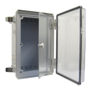 Enclosure, ABS, Gray Body, Clear cover with swing panel, Hinge & latch, 11.02 x 14.96 x 5.12", NEMA 4X