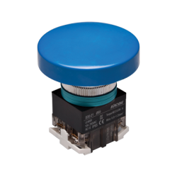 30mm Momentary Push button, 65mm Mushroom head, IP65, 110V 16A, 1NO 1NC, Blue