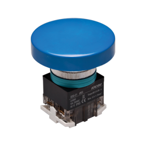 30mm Momentary Push button, 65mm Mushroom head, IP65, 1NO 1NC, Blue