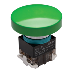 30mm Momentary Push button, 65mm Mushroom head, IP63, 110V 16A, 1NO 1NC, Green