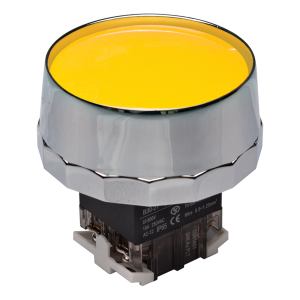 30mm Momentary Push button, 65mm Metal full guard head, IP65, 1NO 1NC, Yellow