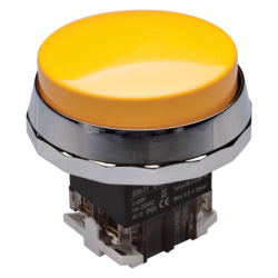 30mm Momentary Push button, 65mm Extended head, IP65, 110V 16A, 1NO 1NC, Yellow