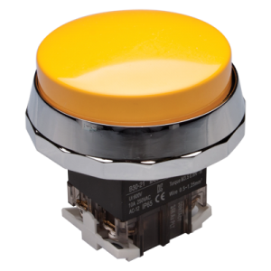 30mm Momentary Push button, 65mm Extended head, IP65, 1NO 1NC, Yellow