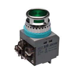 30mm LED Illuminated Momentary Push button, Round head, IP63, 110V 16A, 1NO 1NC, Green, 110VAC
