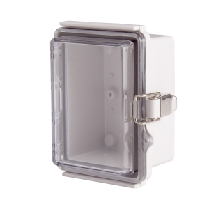 Plastic Enclosure, ABS gray body & PC clear cover, P type for molded hinge & stainless steel latch, W3.54 x L4.72 x D2.76" size, IP67